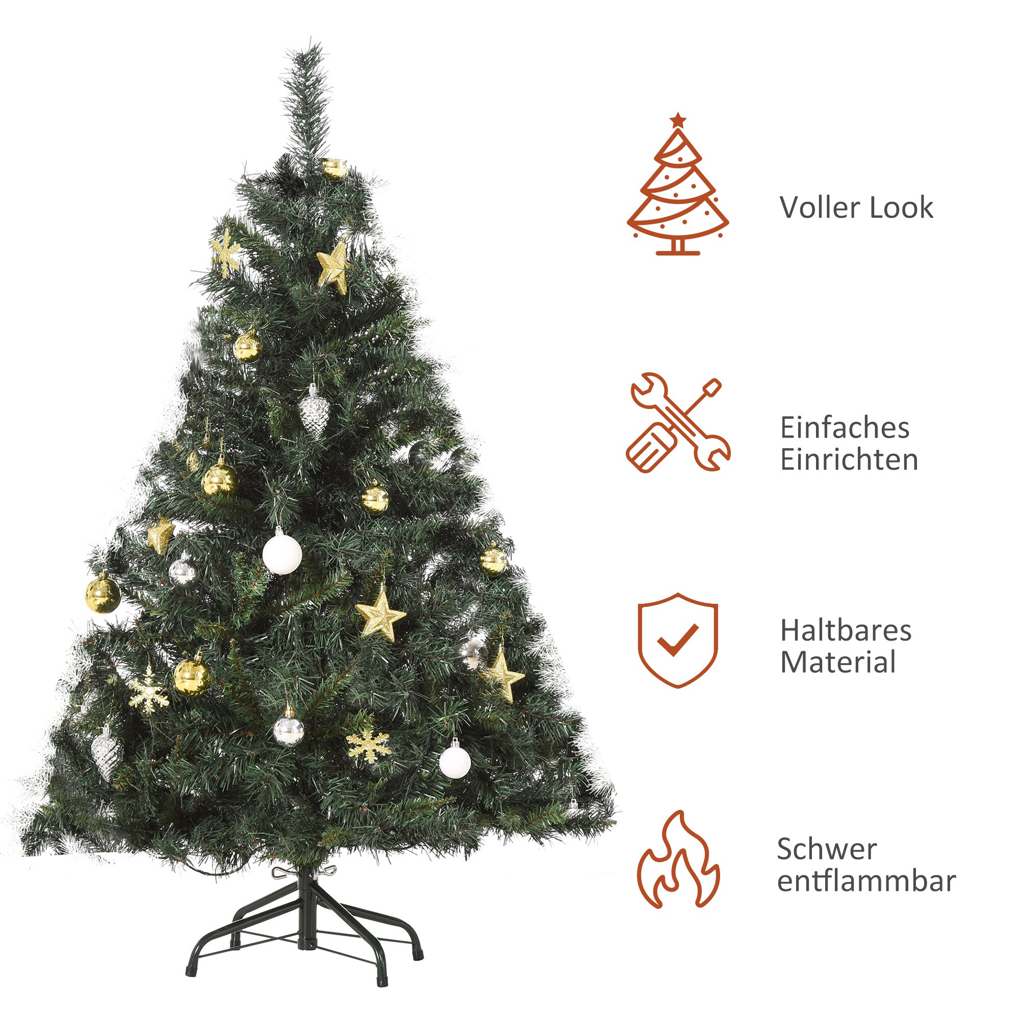 HOMCOM Künstlicher Weihnachtsbaum mit 80 LEDs grün 75 x 120 cm (ØxH)