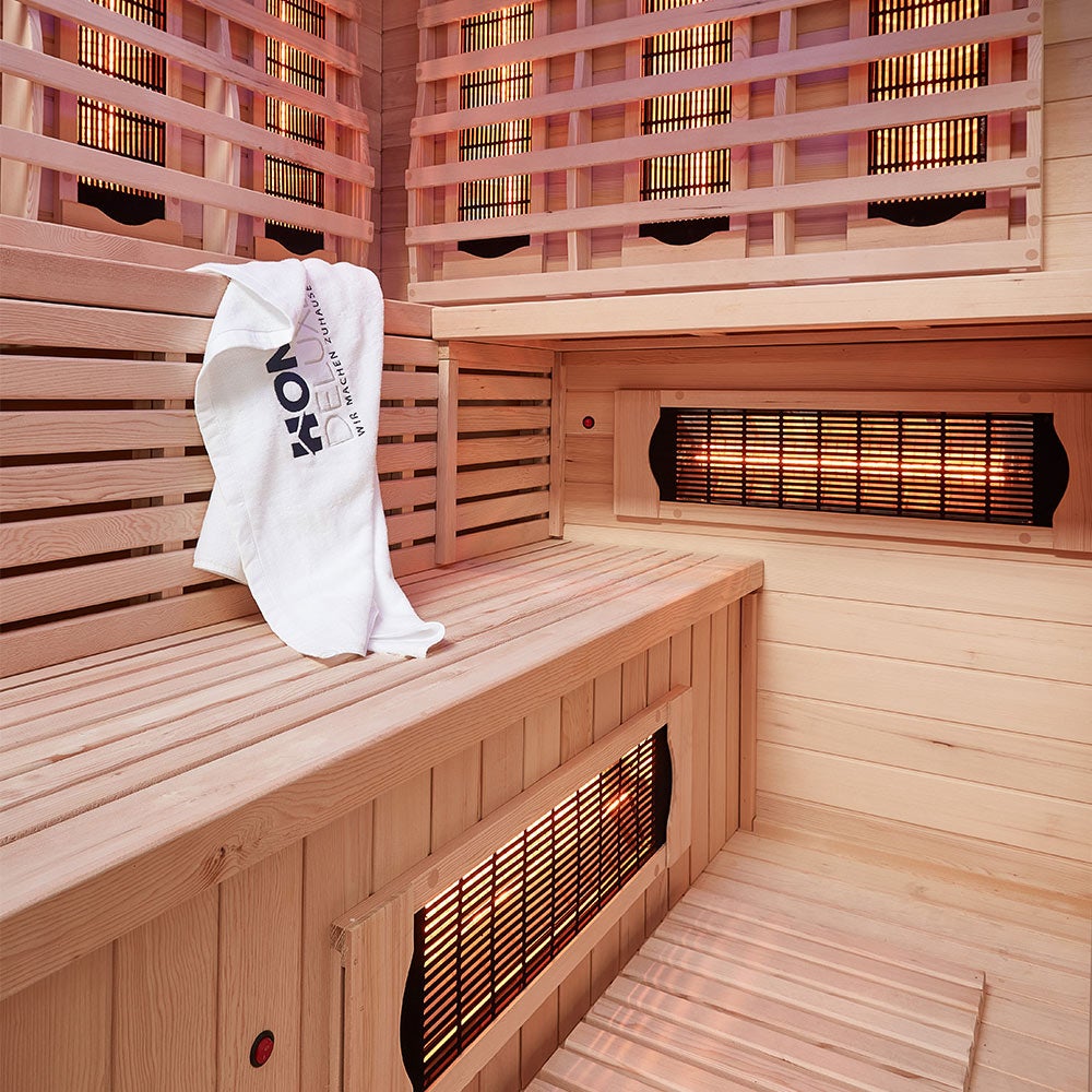Home Deluxe – SAHARA XXL Infraroodcabine – 150 x 150 x 200 cm – voor 2-3 personen, 8 volspectrumstralers, hout: hemlock | Infraroodsauna, sauna, warmtecabine, infrarood