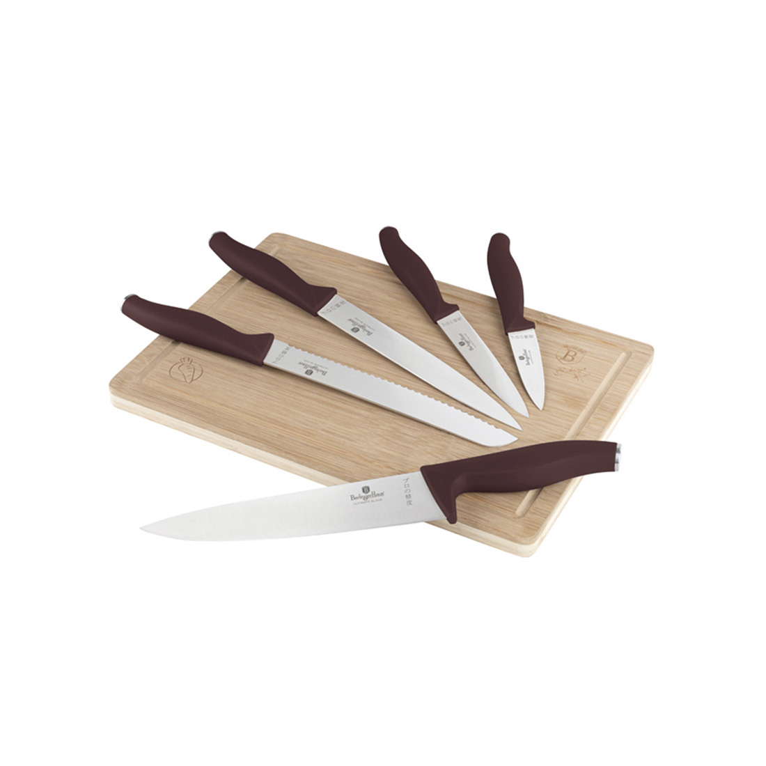 Berlinger Haus 6-teiliges Messer-Set mit Bambus Schneidebrett matt bordeaux Leonardo Collection