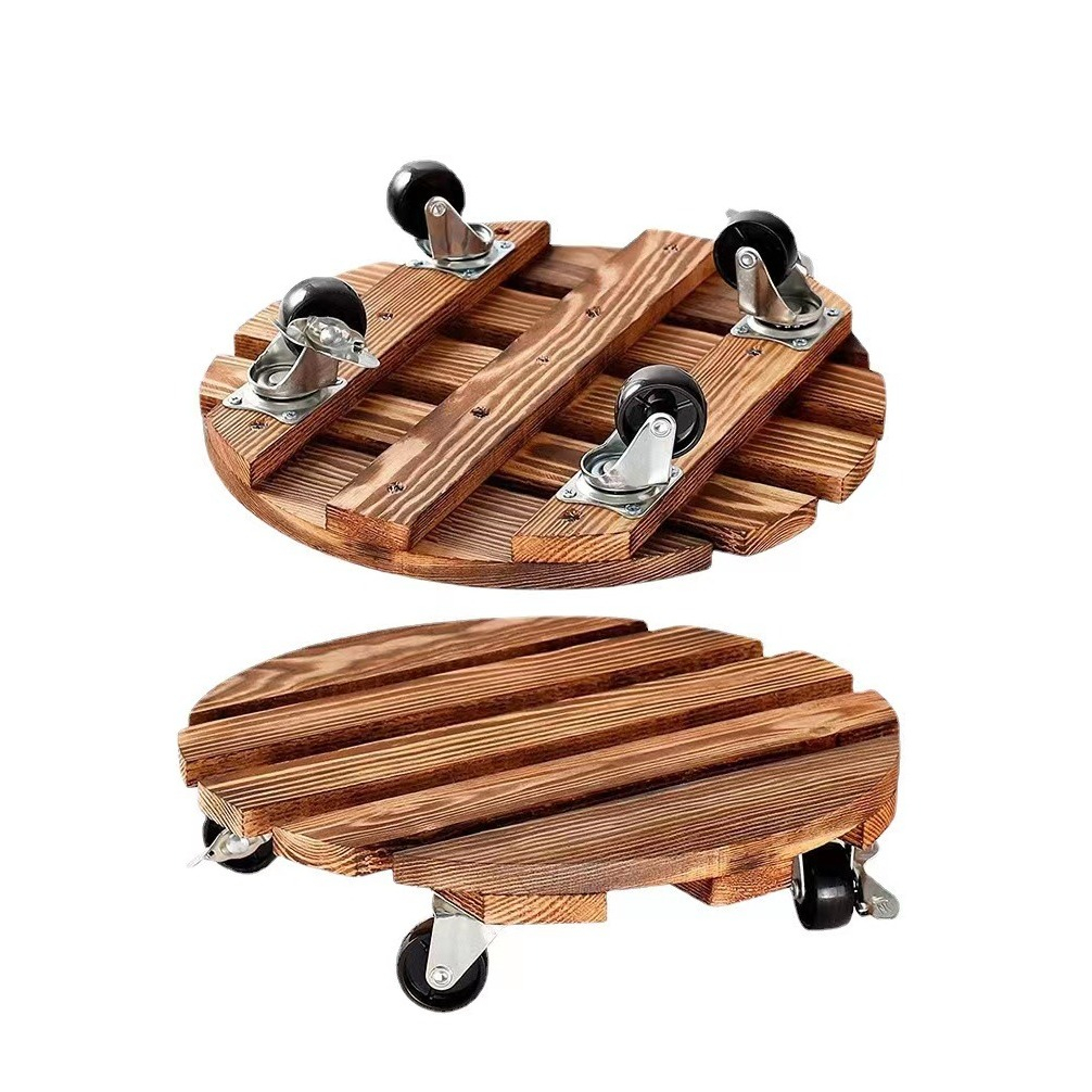 (Ø30cm) Holz Blumentopf Rollen Pflanzen Deko Transport Untersetzer mit 4 Rädern - Braun