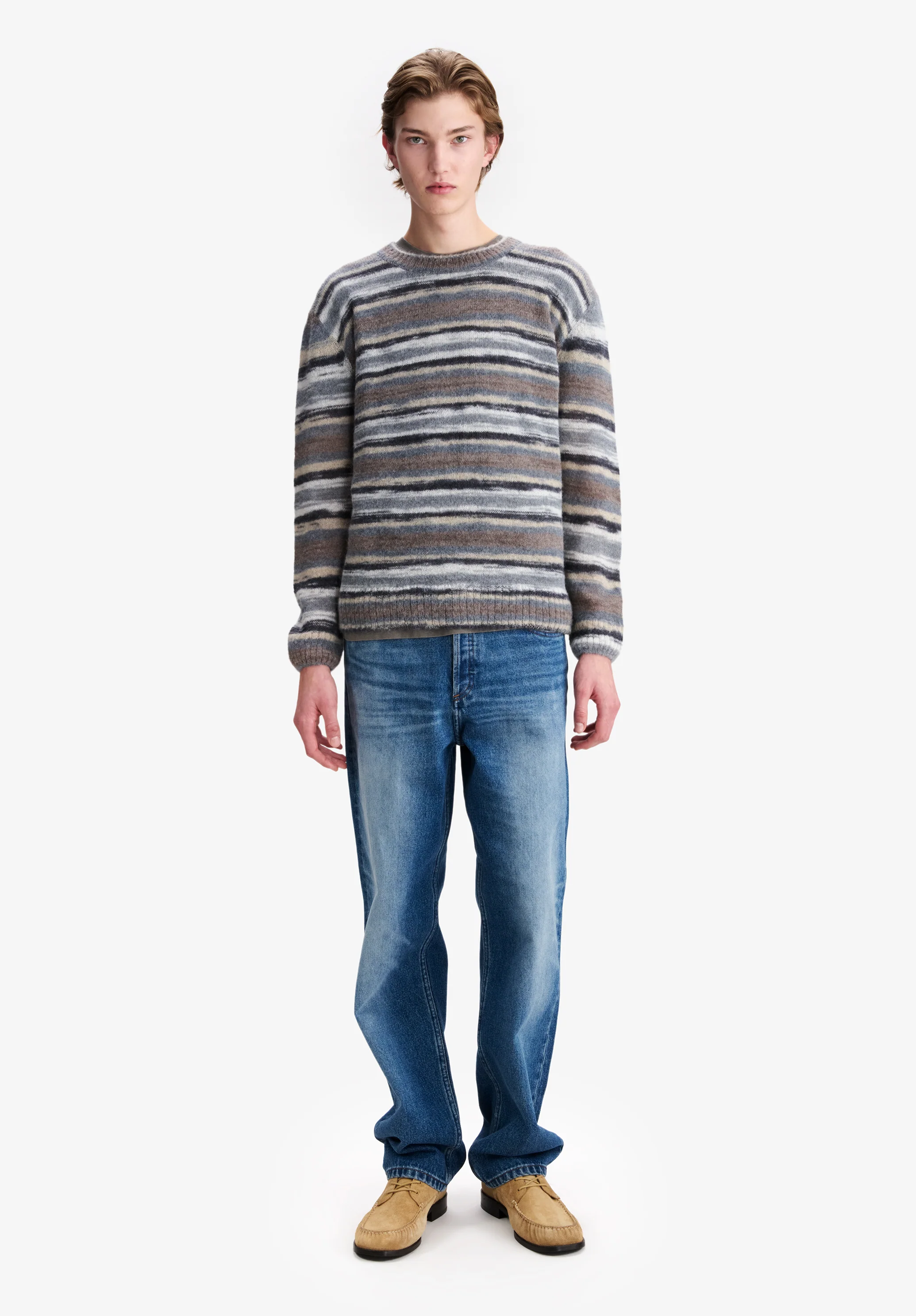 Pull rayé gris en alpaga - Gris