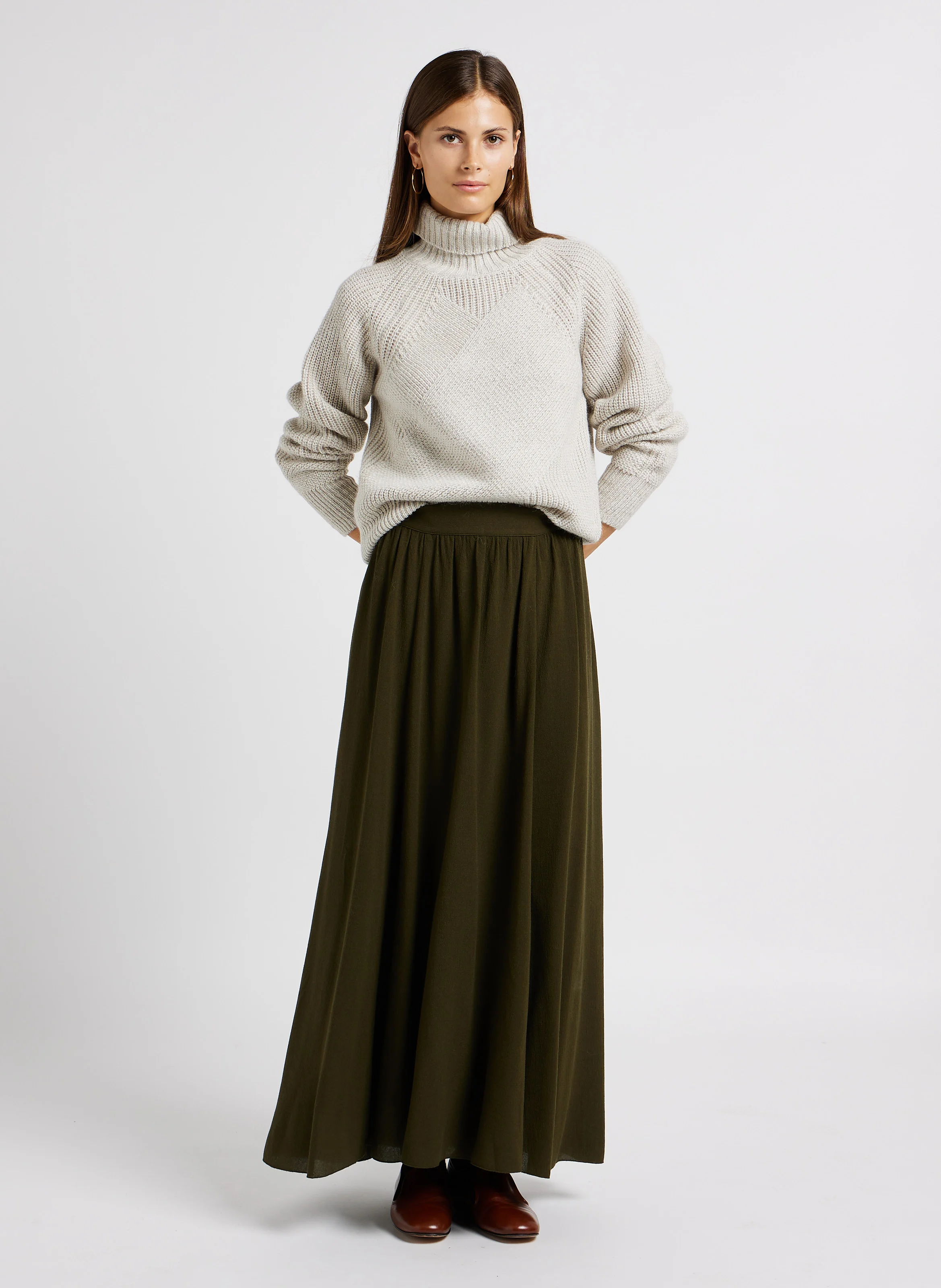 longue jupe en gaze crepe | Vert