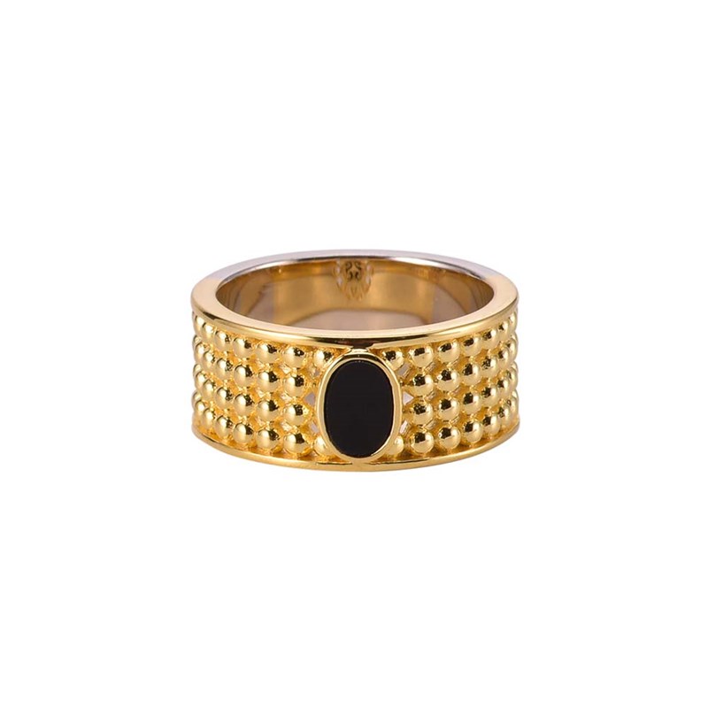 Bague En Argent Doré Jacky Boule Pierre Onyx