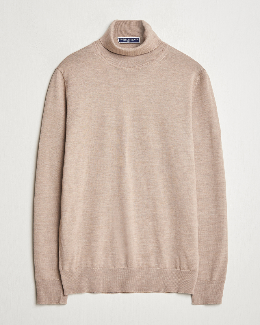 Charles Tyrwhitt Pure Merino Roll Neck Jumper Oatmeal