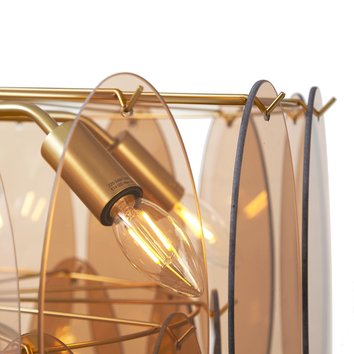 Art Deco hanglamp goud met amber glas ovaal 14-lichts - Mochan