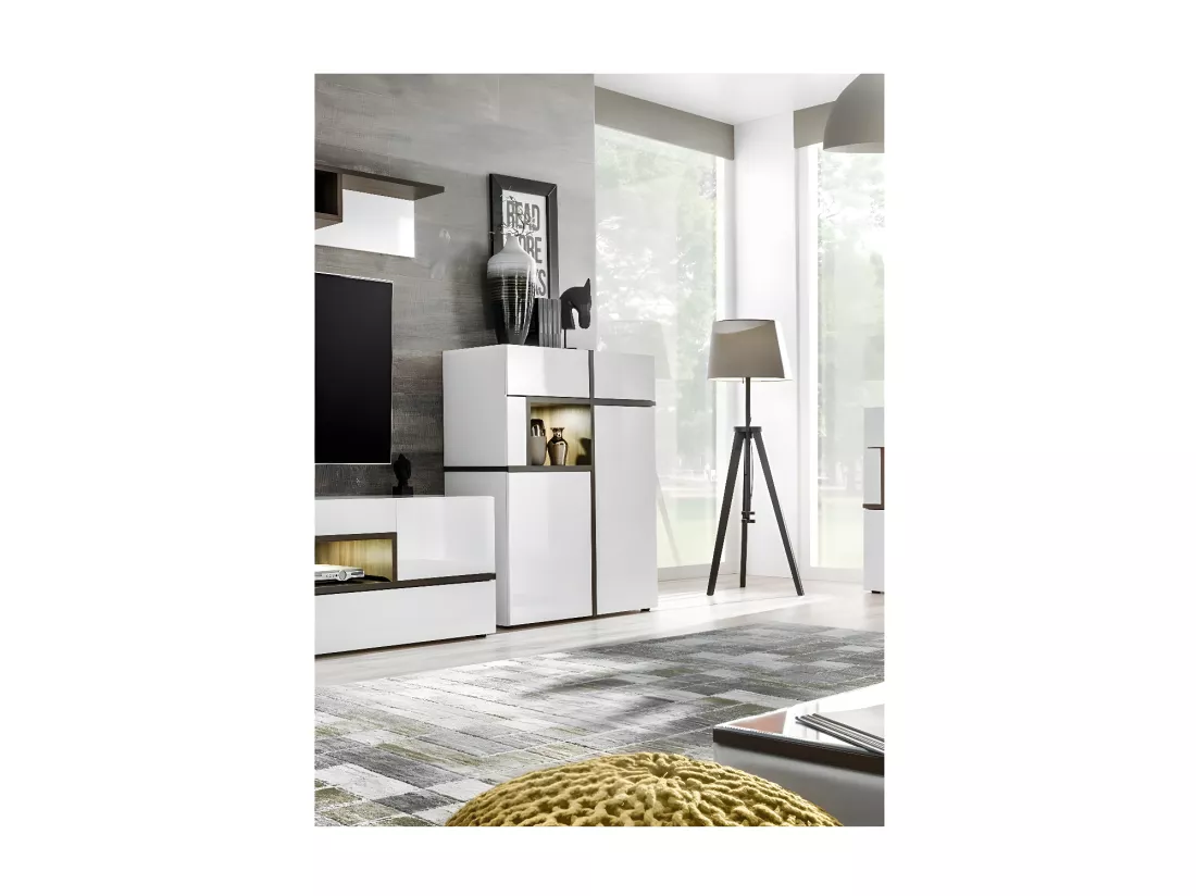 Vaisselier bas, bar CRISS + LED. Vitrine, argentier déco, moderne et design pour votre salon.