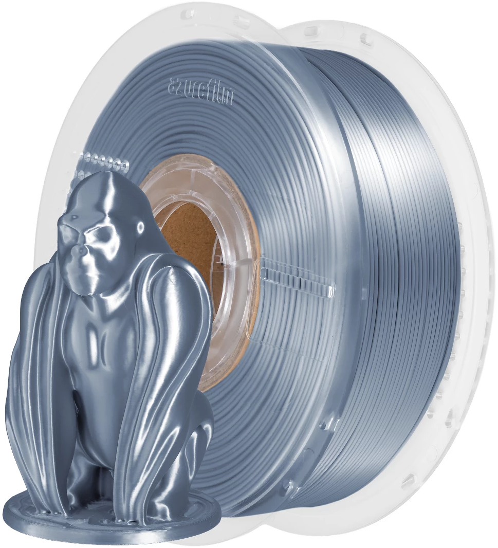 AzureFilm  PLA Silk Silber, 1,75 mm / 1000 g (1 kg)    Hochwertiges Filament mit Silk-Effekt