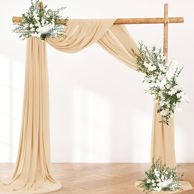(2er Set) 550x75cm Polyester Hochzeit Vorhang Drapierstoff für Hochzeitsbogen Freihand Deko Gardine Party Foto Requisite - Beige