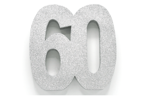 Zilver Tafeldecoratie Cijfer 60 Glitter 20,5cm