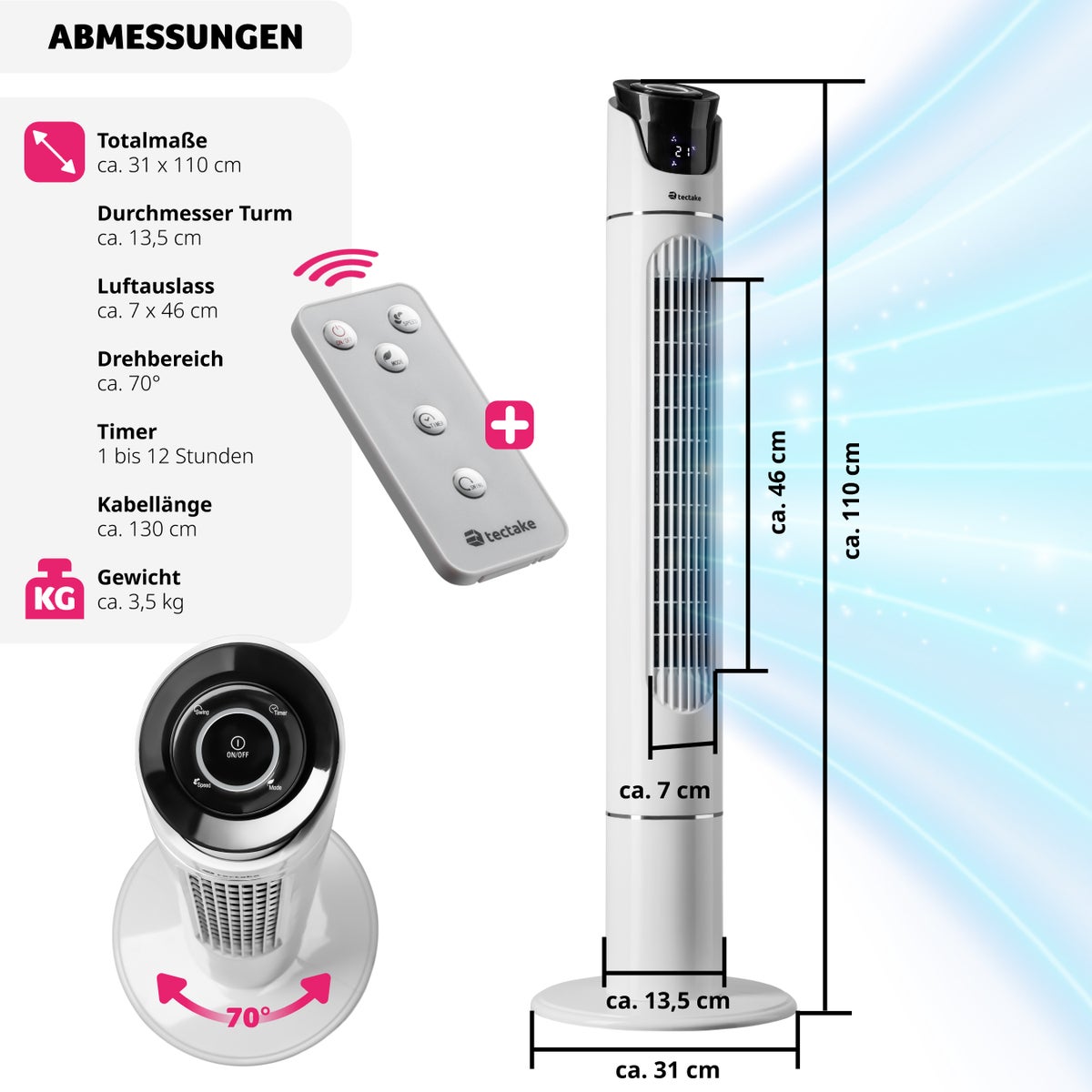 Torenventilator tectake oscillerend 31 x 110 cm