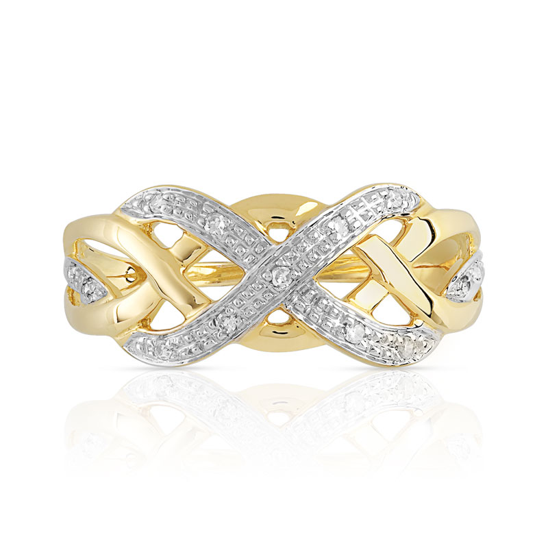 Bague or 375 2 tons tressée diamants