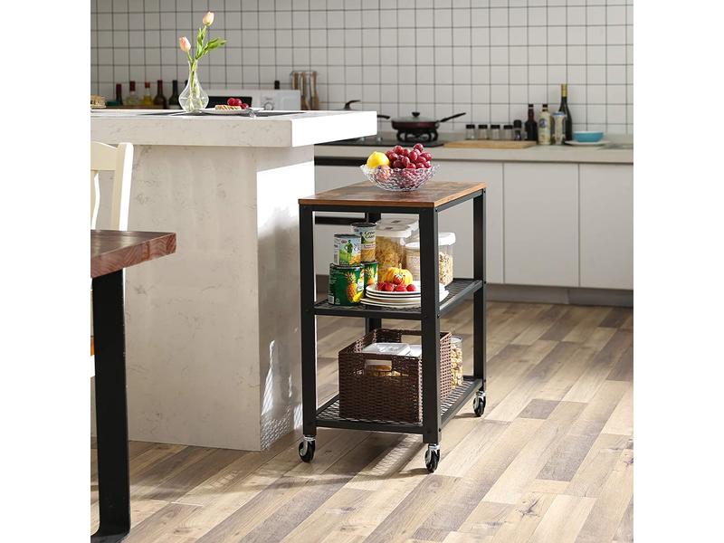 VASAGLE Bartrolley mit Rollen, 60 x 77.5 cm, Braun/Schwarz Moderner Barwagen