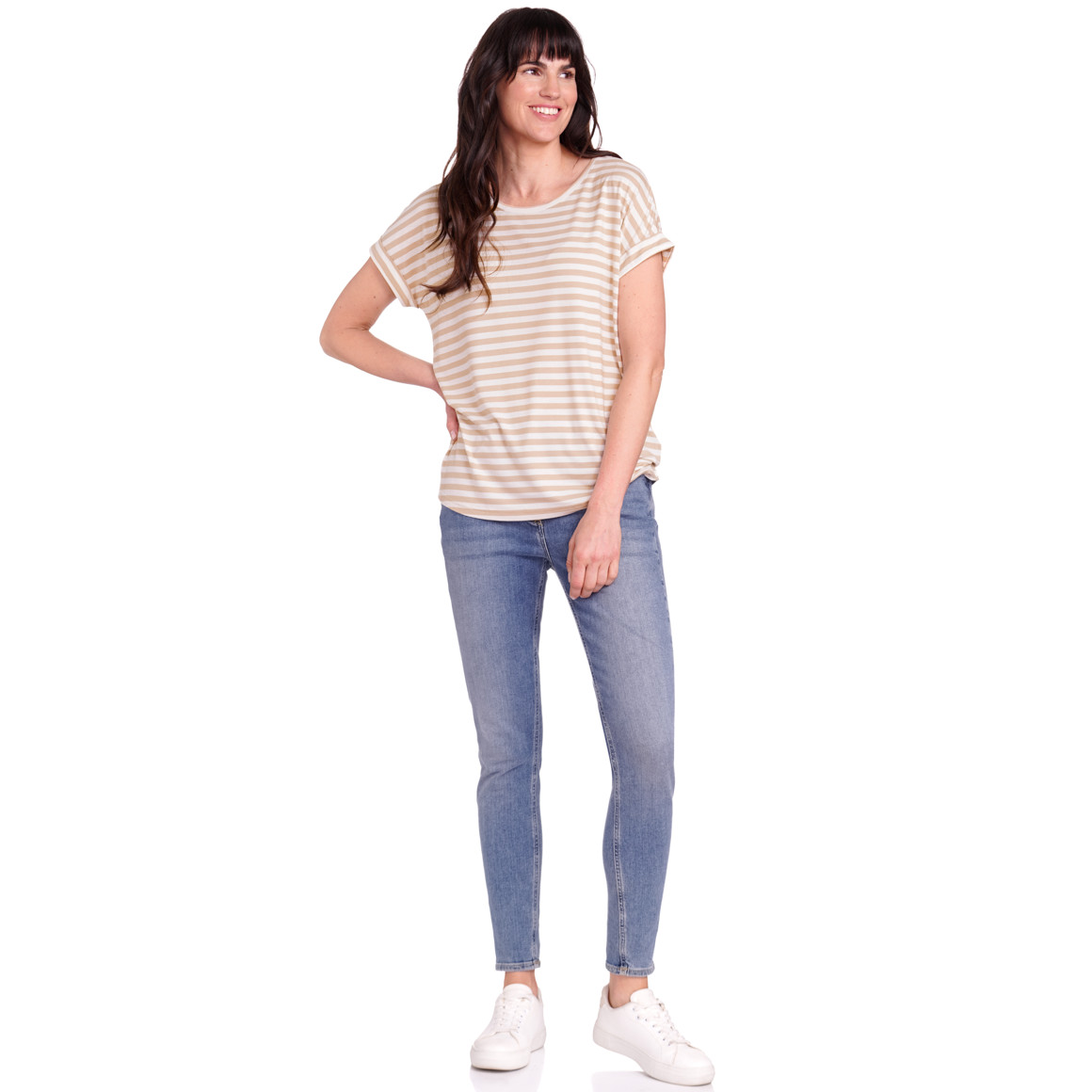Gina Benotti Damen T-Shirt mit fixierten Turn-ups beige / weiss