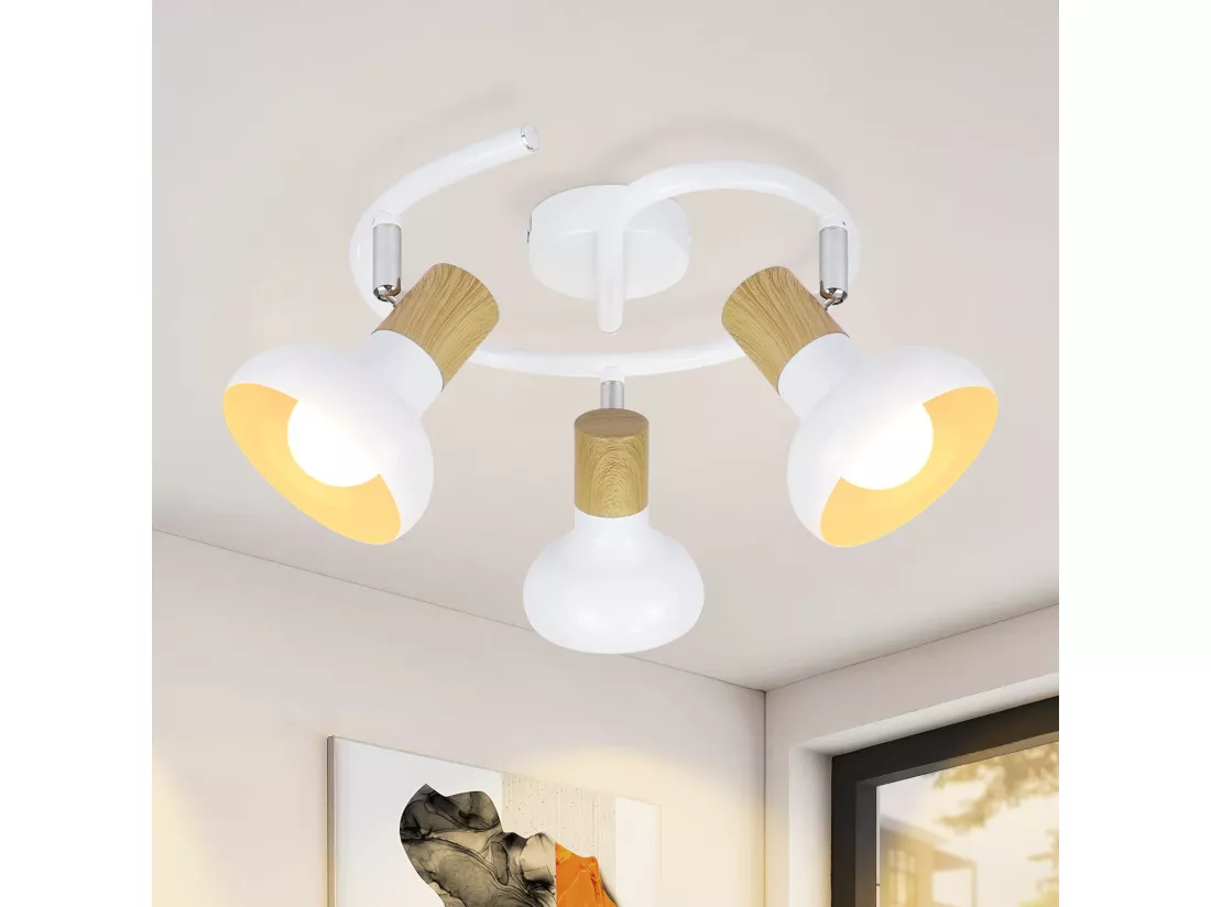NETTLIFE Spot de plafond vintage E14 intérieur 350° orientable blancsans ampoule industriel 3 lampes rond