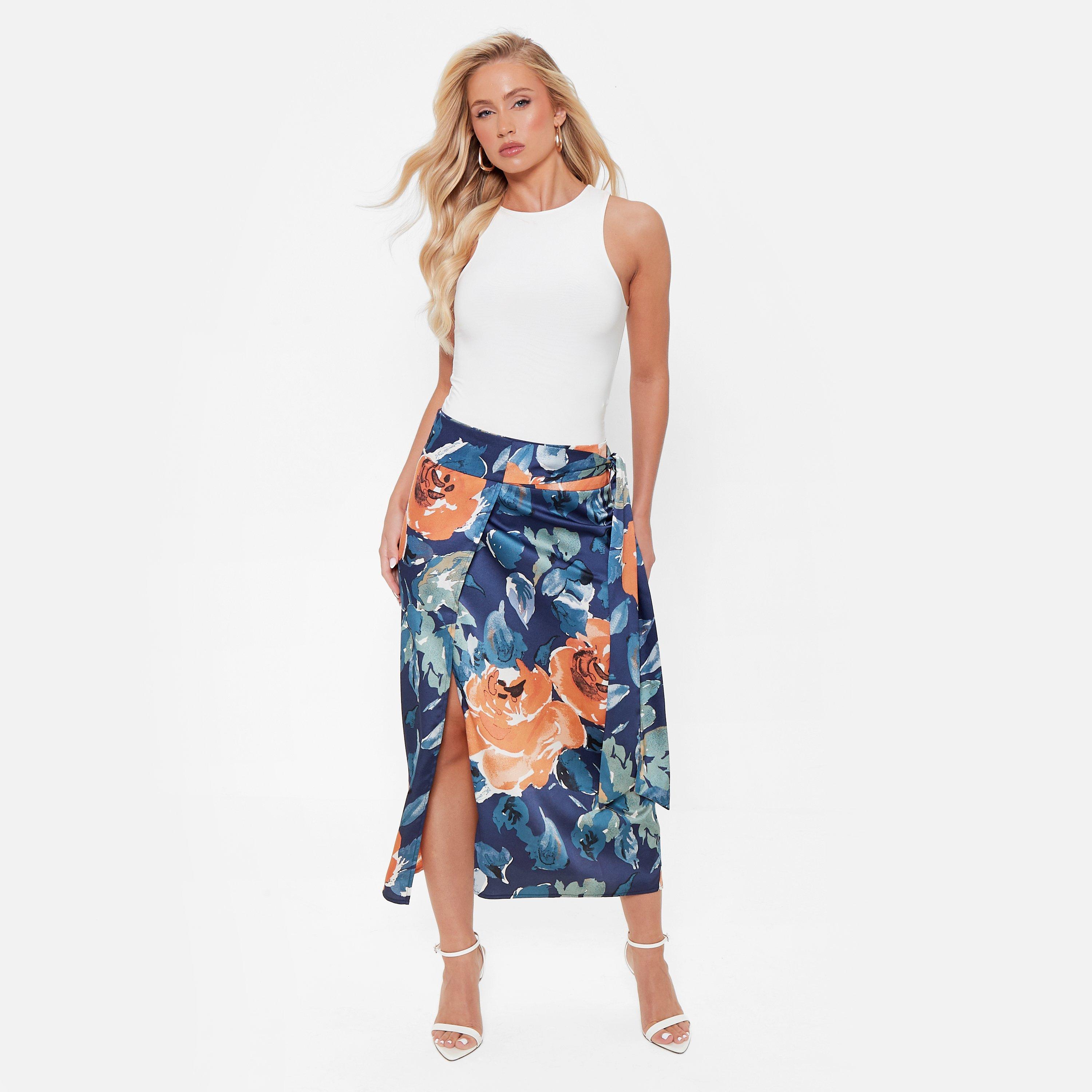 I Saw It First ISAWITFIRST Printed Satin Wrap Midi Skirt Co Ord