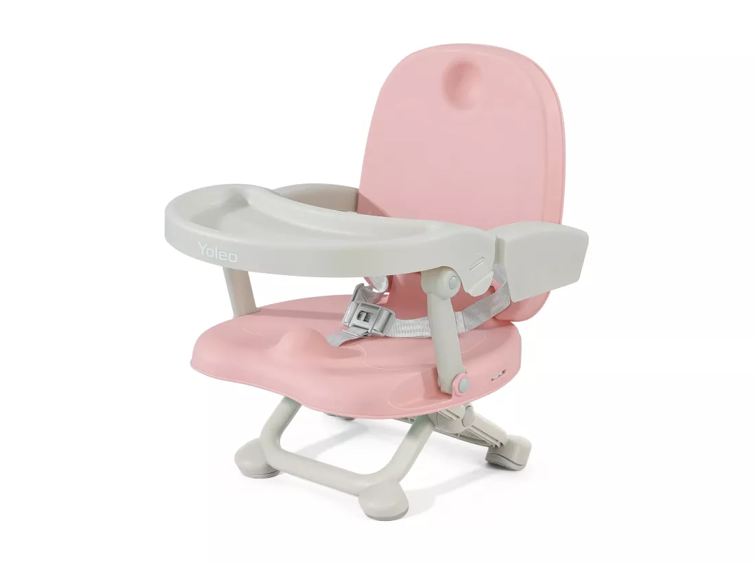 YOLEO Réhausseur Chaise Enfant Pliable,Chaise Haute Bébé Portable, Bébé Chaise repas en Hauteur Réglable,Plateau Amovible,6 mois à 3 ans,Rose