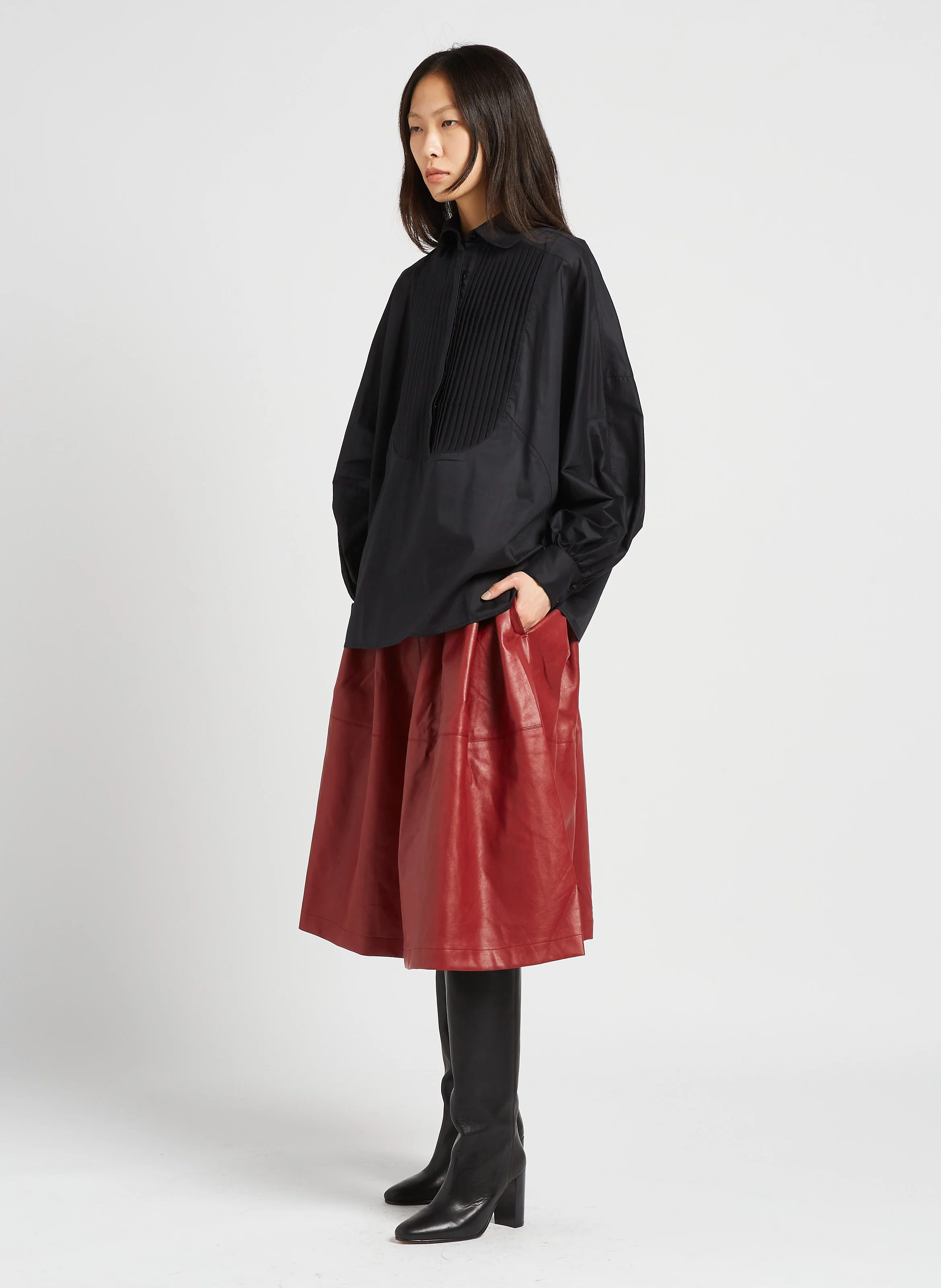 KEATON - Jupe midi évasée taille haute| Rouge
