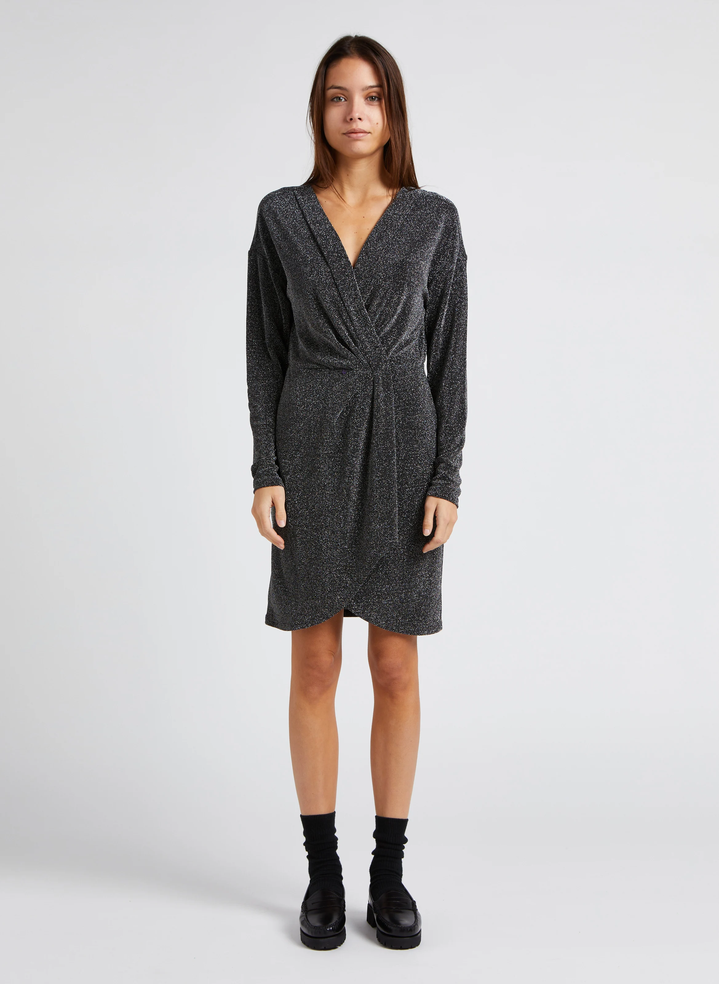 SHINY - Robe courte col V | Noir