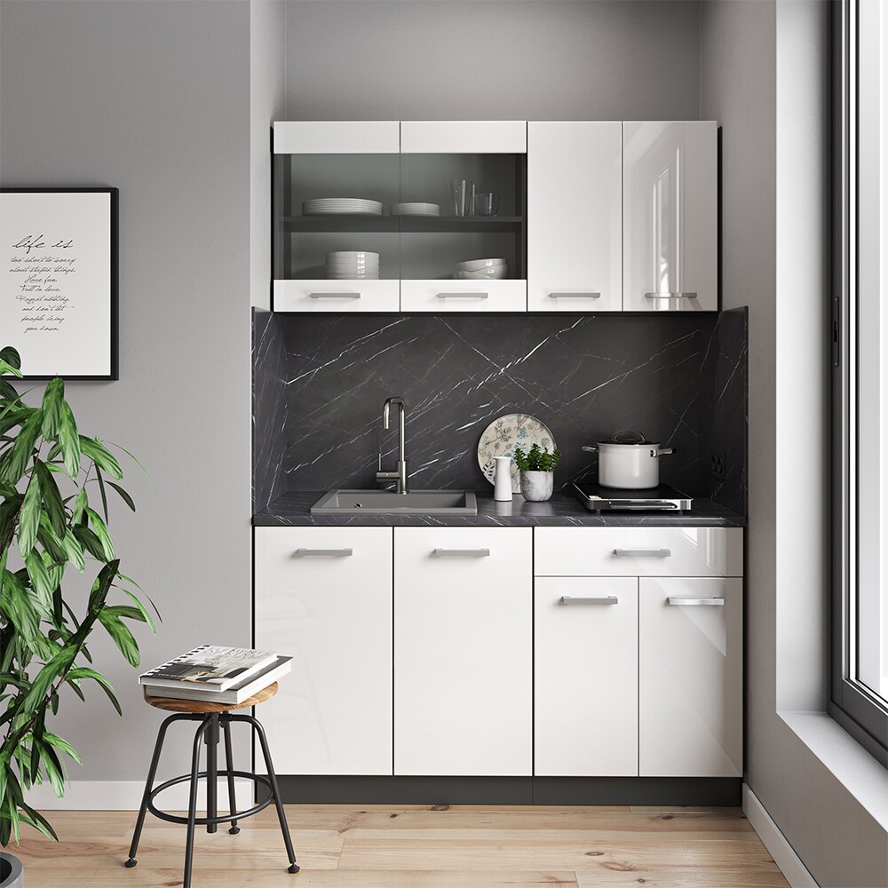 VICCO Küchenzeile R-LINE SINGLE Einbauküche 140 cm Küche Küchenblock Singleküche Anthrazit Weiß Hochglanz