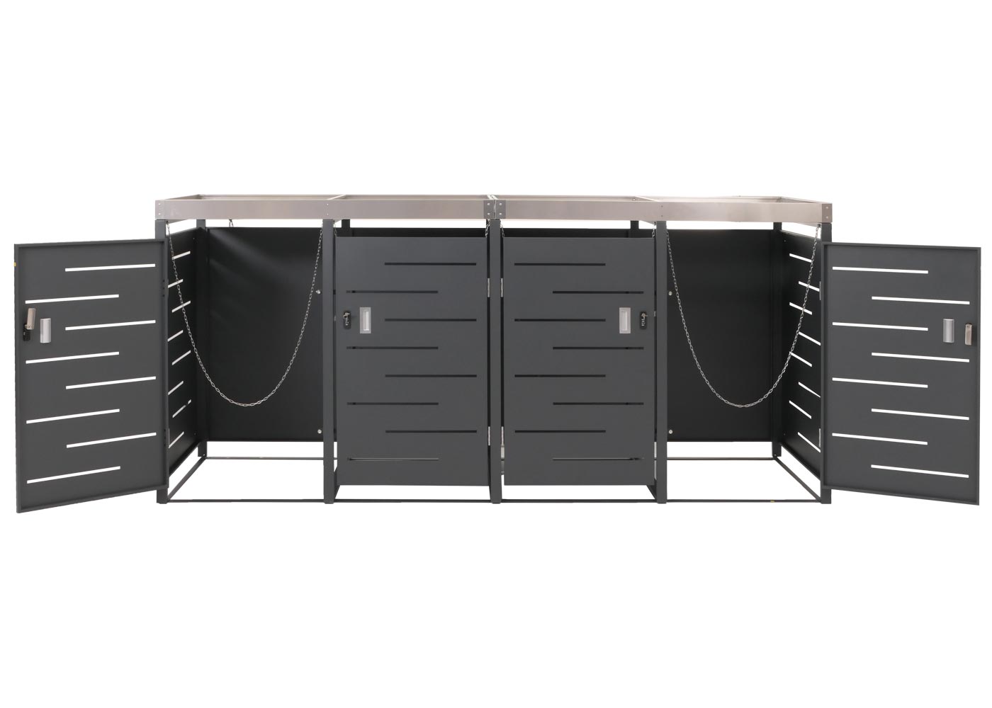 4er-Mülltonnenverkleidung MCW-H40, Mülltonnenbox, Pflanzkasten Edelstahl-Metall-Kombi 92kg 125x264x84cm erweiterbar