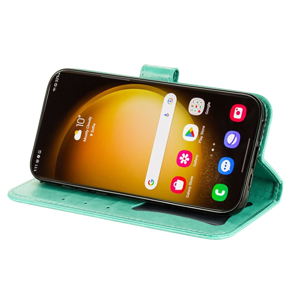 Samsung Galaxy S24 Ultra Leder Tasche Wallet - Mandala Flowers Imprint - Türkis