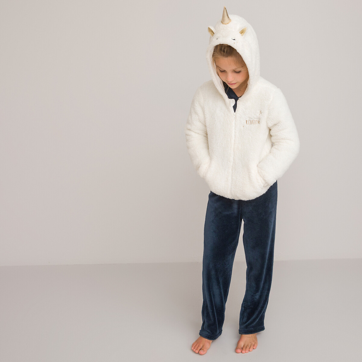 COLEÇÕES LA REDOUTE<br>Cardigã para usar em casa com capuz de unicórnio