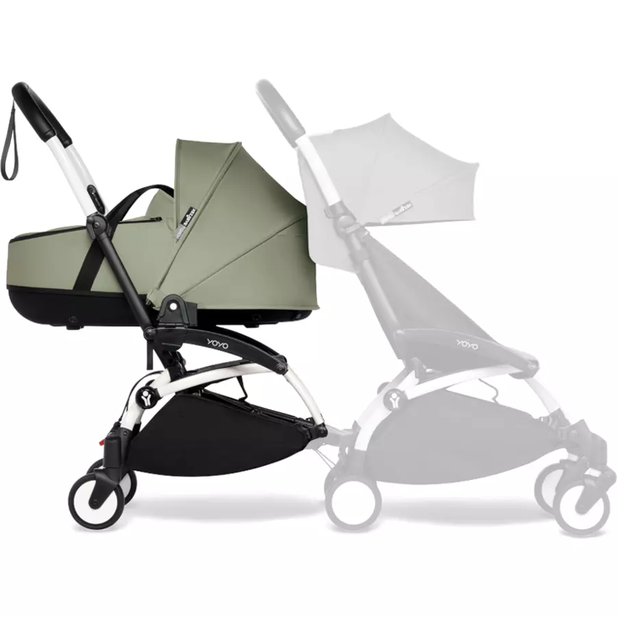 BABYZEN Kinderwagen YOYO 0+ connect White mit Liegewanne Olive