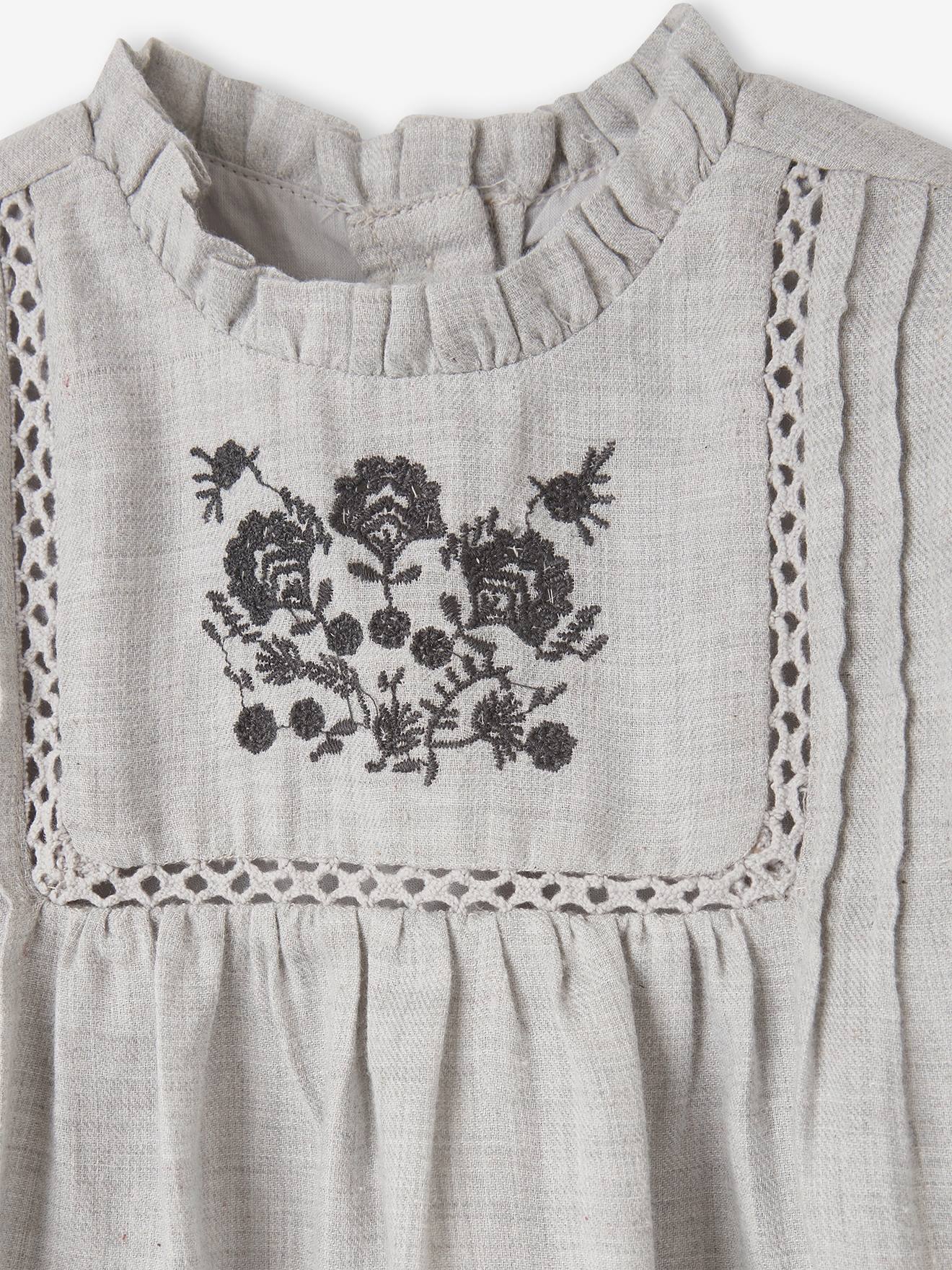 Vestido com aplique bordado, para bebê, cinza mesclado claro