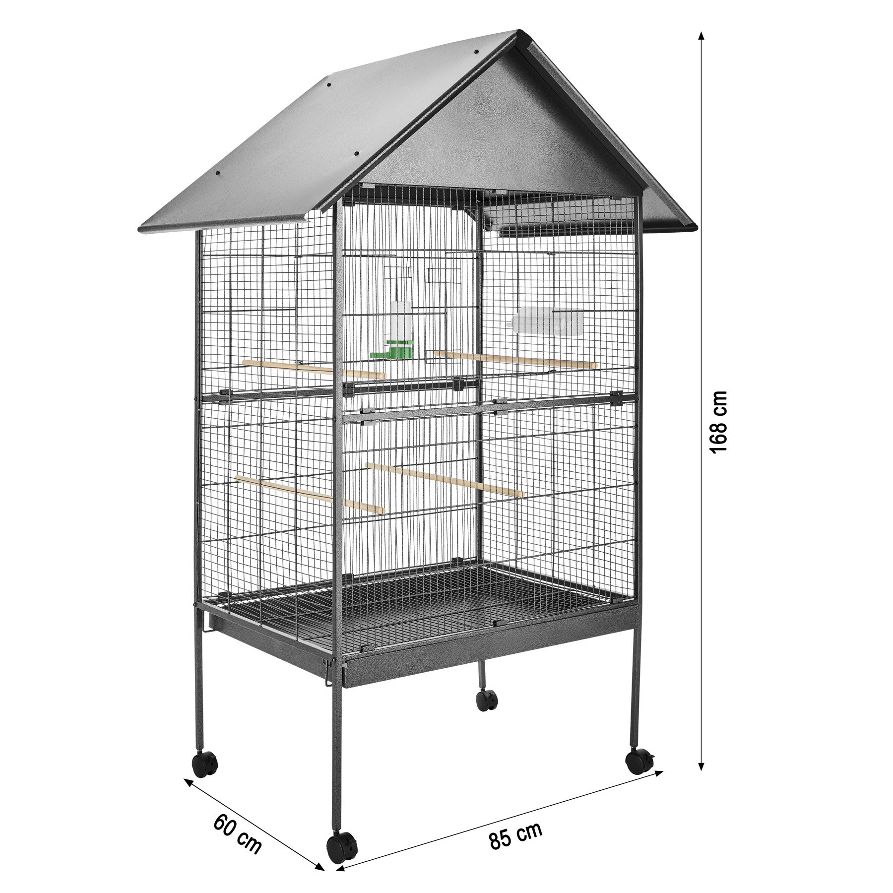 tectake® Vogelkäfig, in Hammerschlagoptik, 2 Türen und geringer Gitterabstand, 85 x 60 x 168 cm
