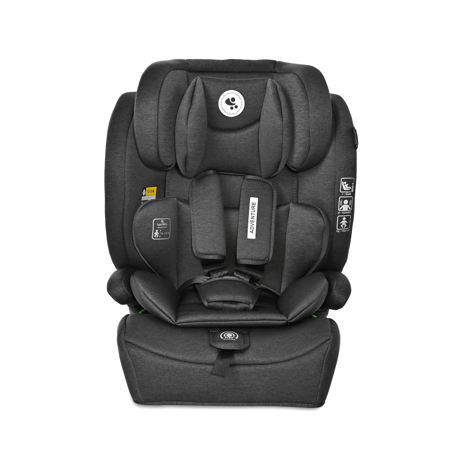 Lorelli Kindersitz i-Size Adventure (76-150 cm) Kopfstütze verstellbar bis 36 kg schwarz