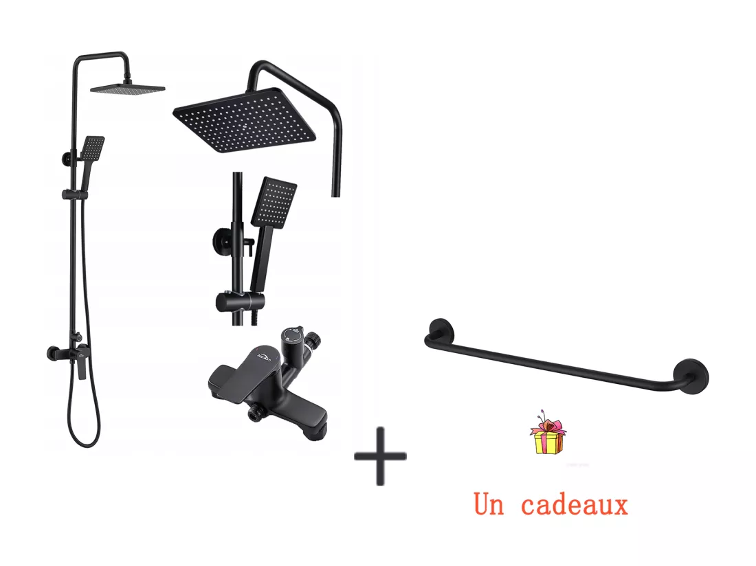 Auralum MAX Colonne de douche Interrupteur à poignée Ensemble de douche+Porte-Serviettes de Salle de Bain,Auto-adhésif/ Perçage,60CM,en INOX 304