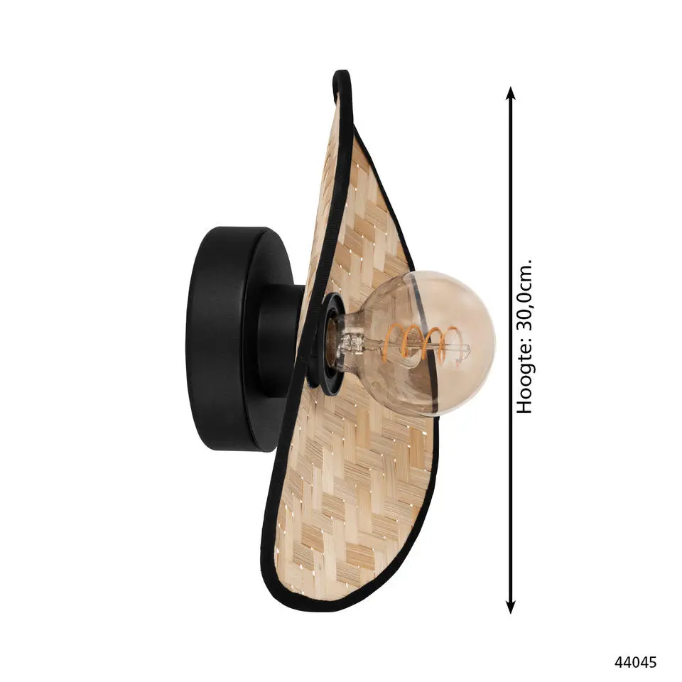EGLO Marywell Wandlamp - E27 - Hout - Zwart/Bruin