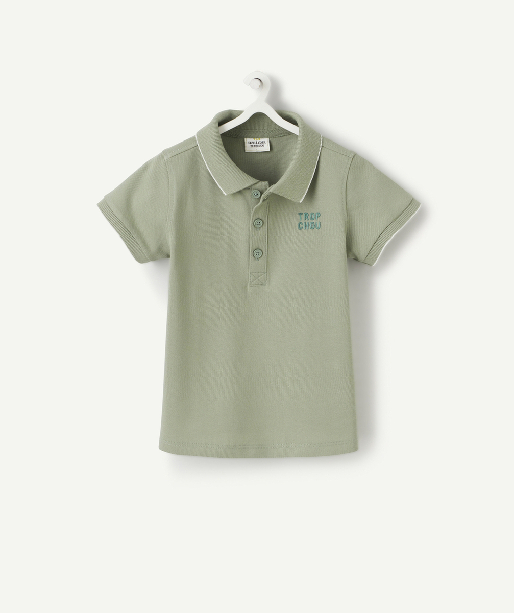 POLO BÉBÉ GARÇON EN COTON VERT AVEC MESSAGE BRODÉ