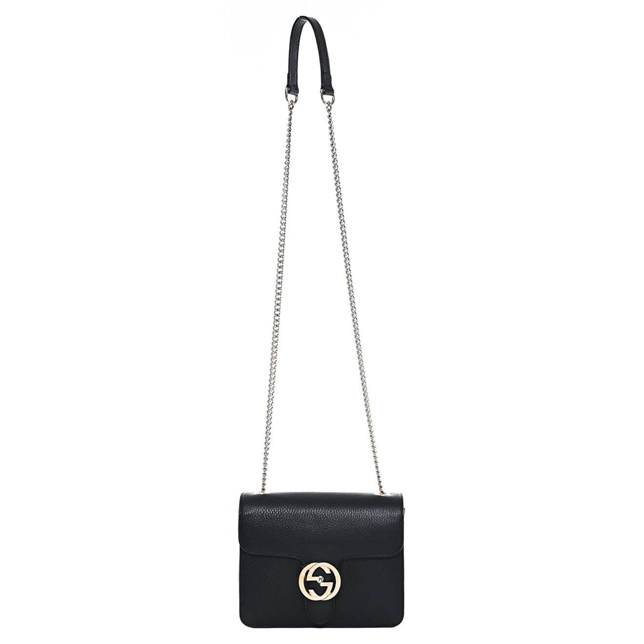 Gucci Sac bandoulière Interlocking en Cuir noir - Très bon état - L.20 cm