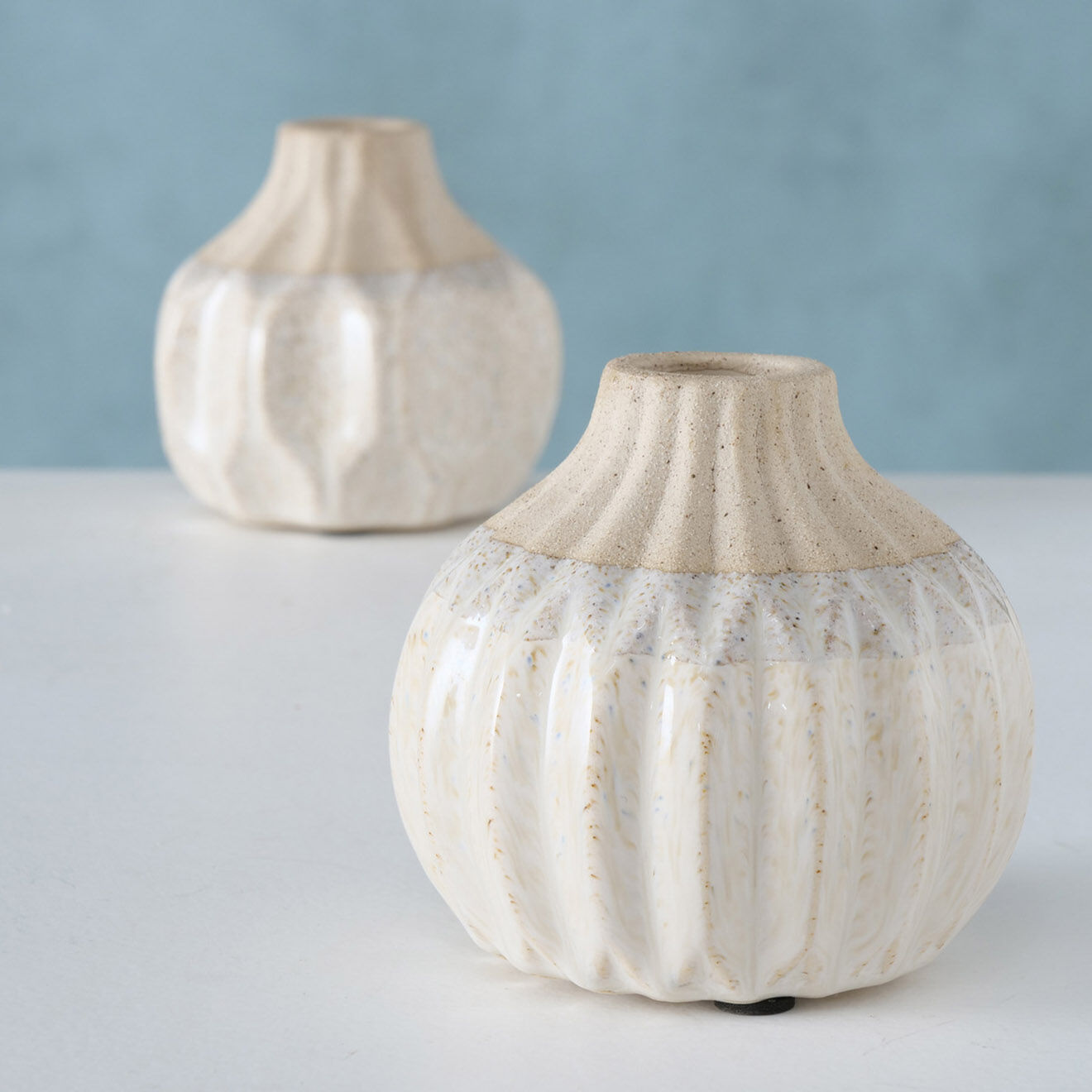 Boltze 2 Vases Malia crème - D.10xH.9 cm