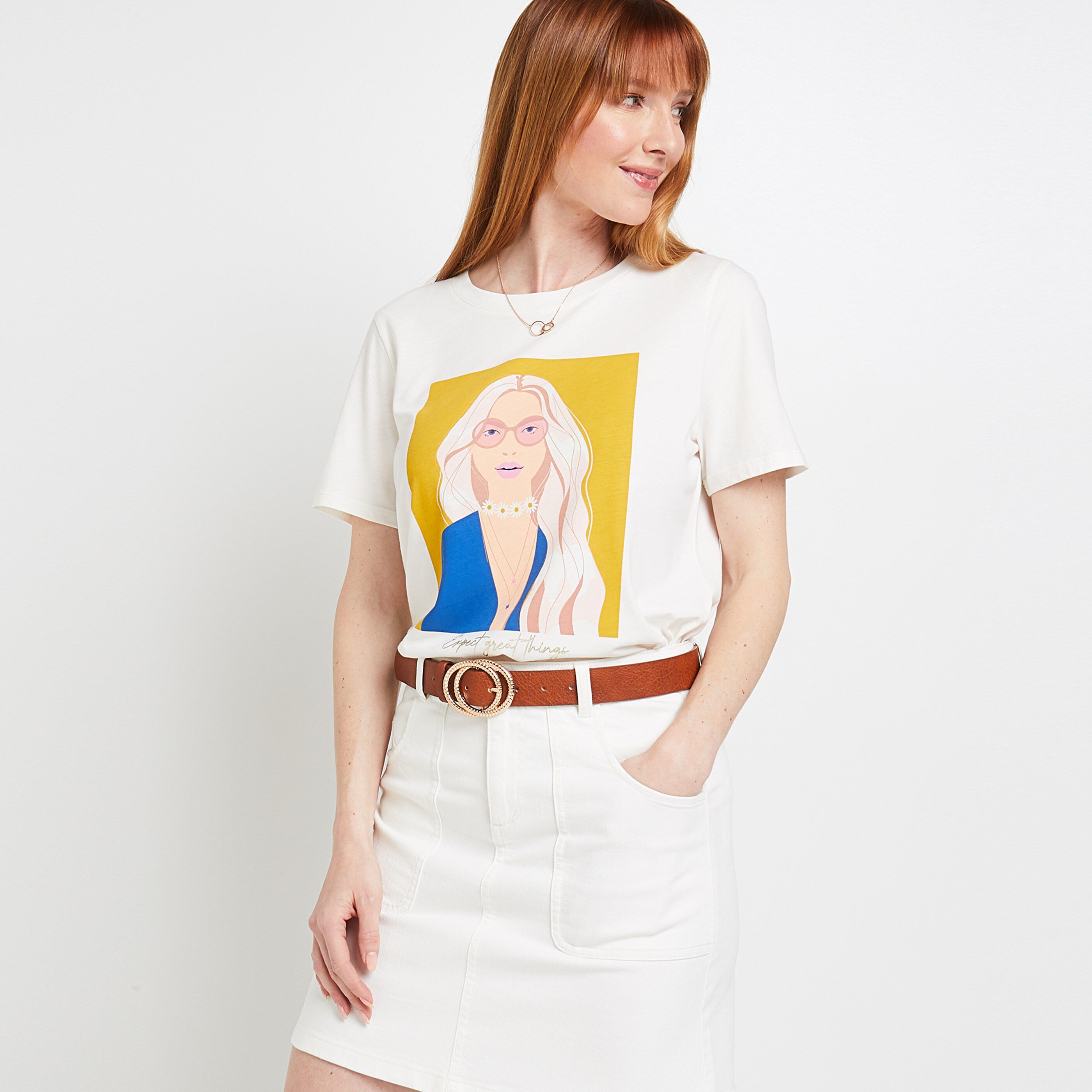 Tshirt print femme - BLANC CASSE