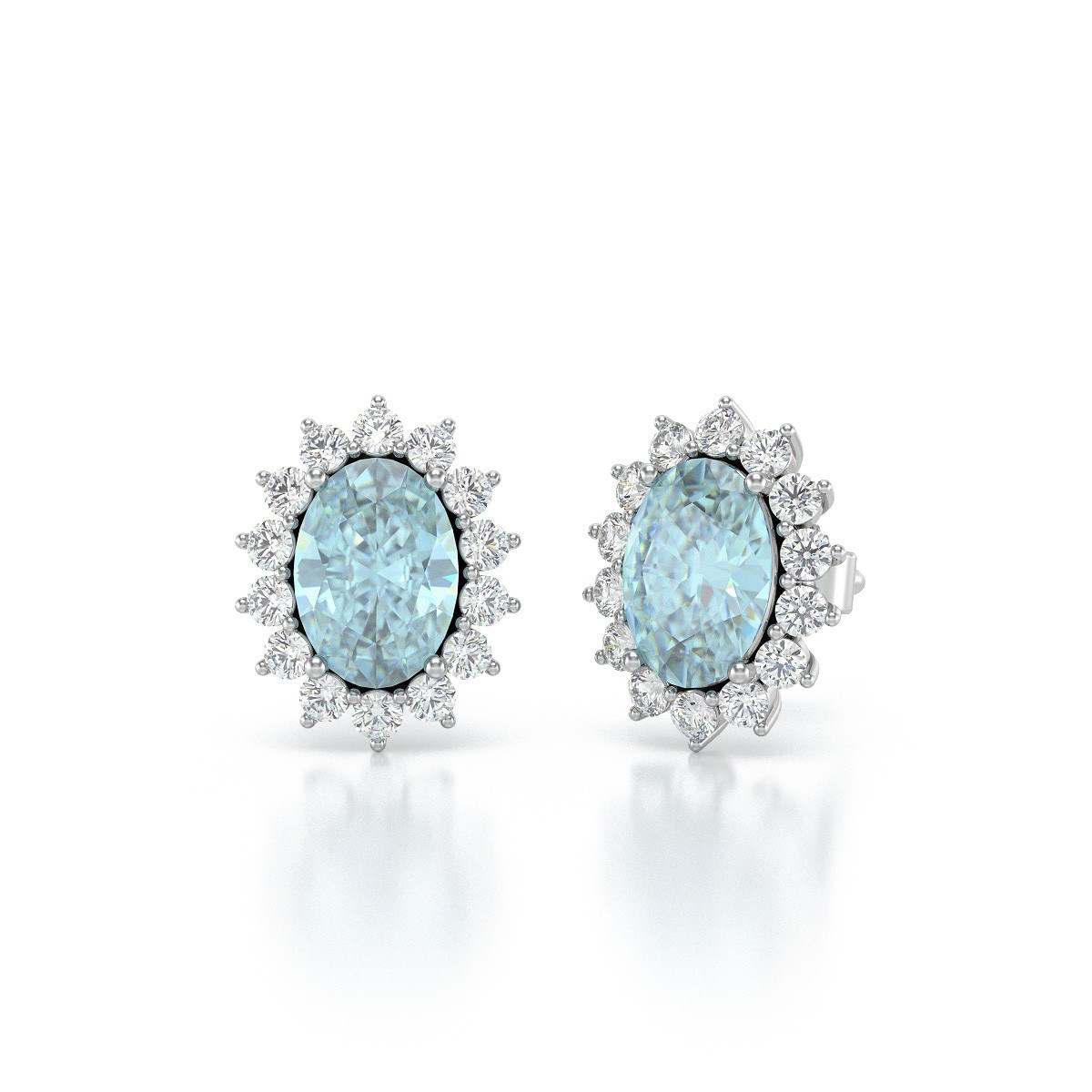 Boucles d'oreilles ADEN Aigue-Marine et Diamants sur Argent 925 2.25grs