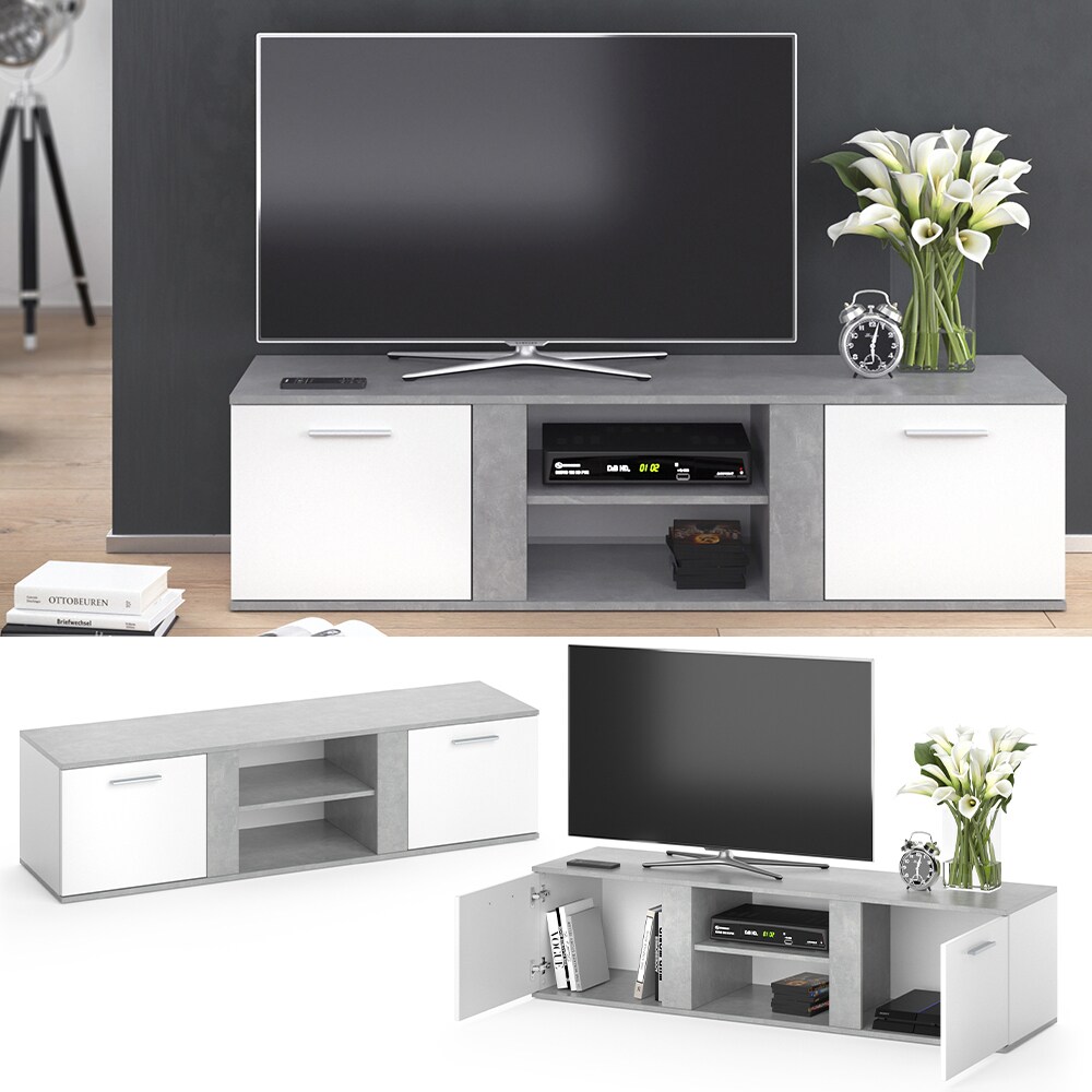 Vicco TV Lowboard Novelli Fernsehschrank Sideboard Fernsehtisch Weiß Beton