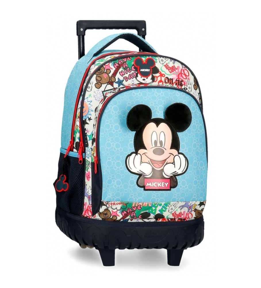 Mochila Disney Mickey Be Cool com duas rodas e dois compartimentos, azul