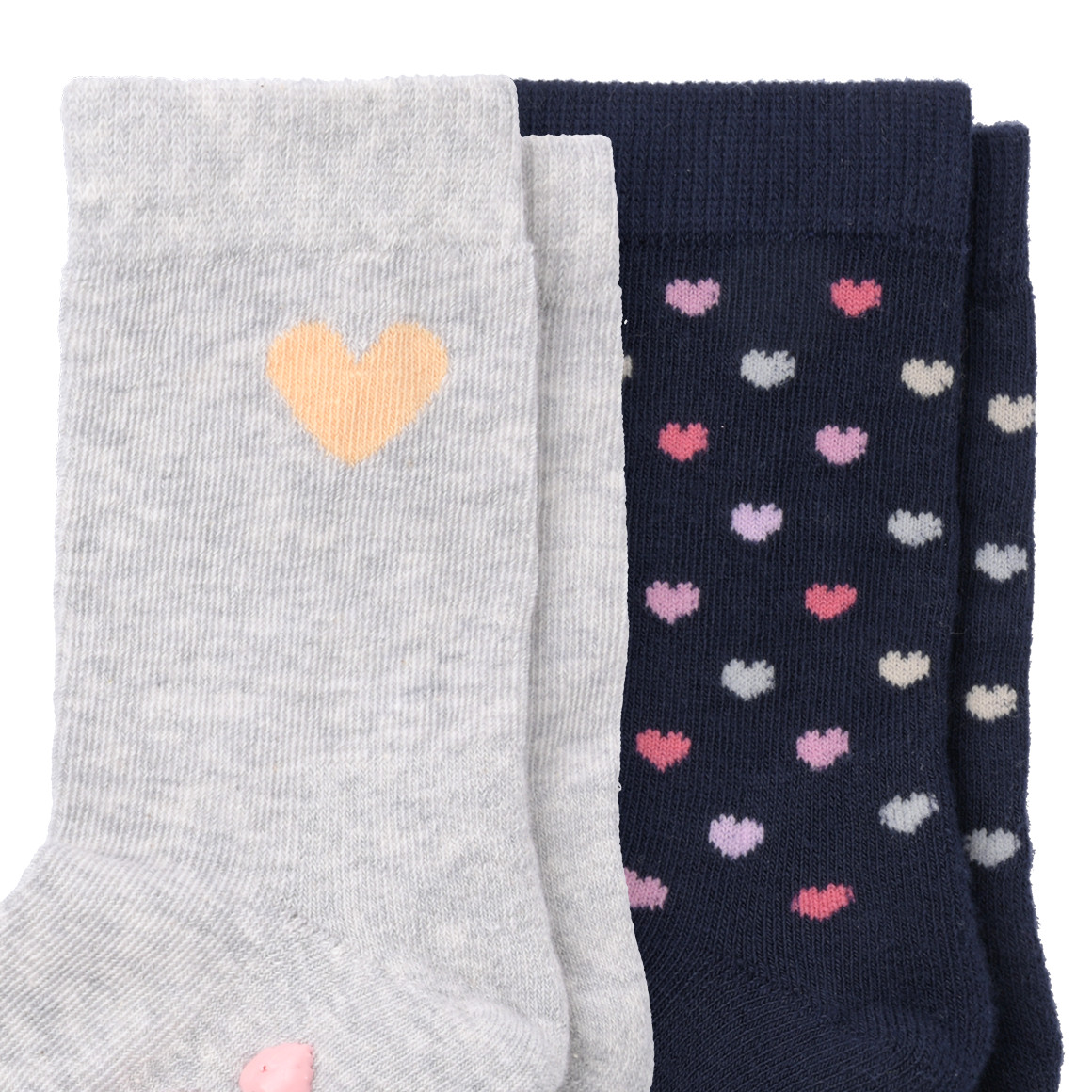 Topolino 2 Paar Mädchen Stoppersocken mit Herzen hellgrau / dunkelblau