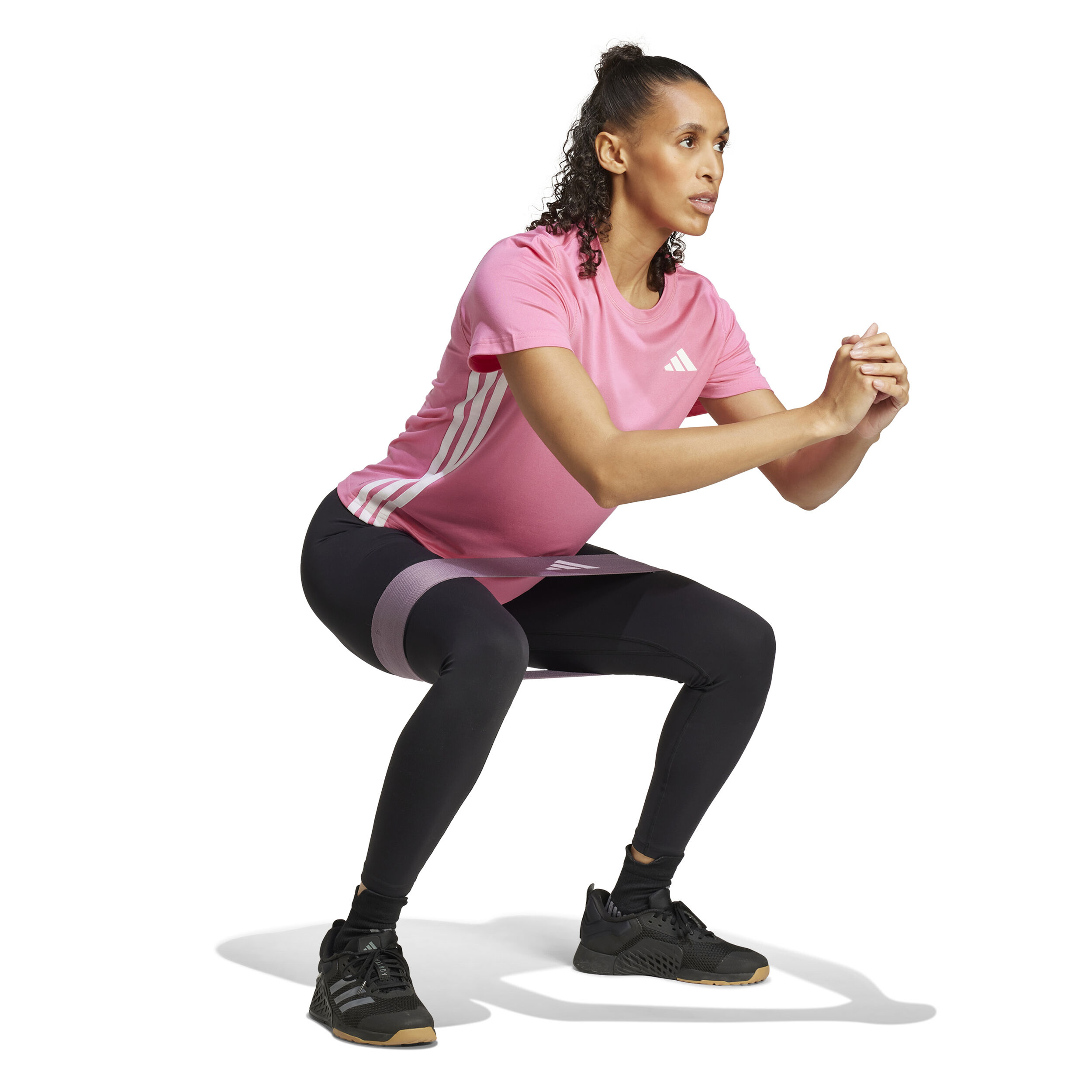 adidas Train Essentials 3 Stripes Workout T-shirt Femmes - Rosé, Blanc