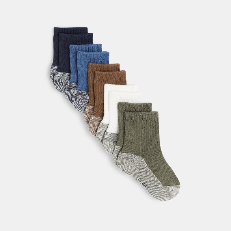 Chaussettes unies semelles rayées (lot de 5) bébé garçon Gris ou noir