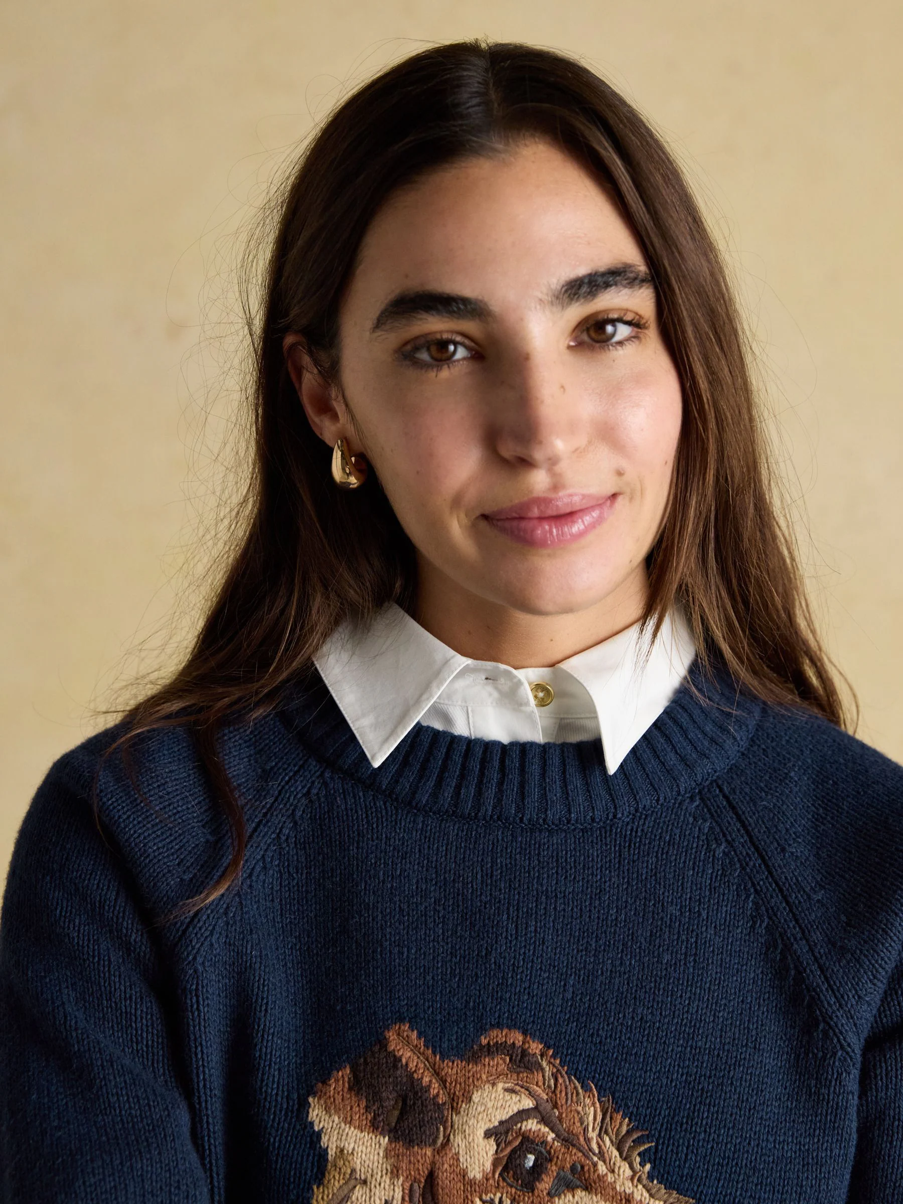 Navy Monty Dog - Joules Intarsia Cotton-Rich Crew Neck Jumper