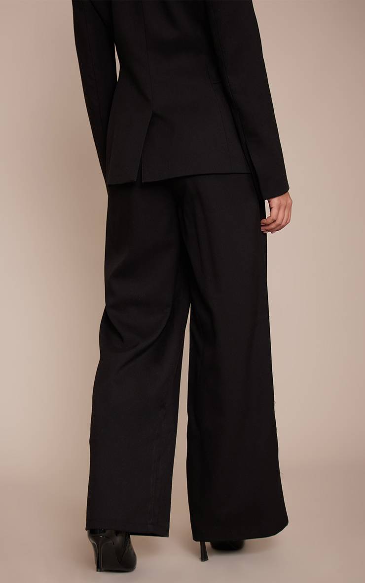 Noir Pantalon Droit Ajusté En Tissu Tissé