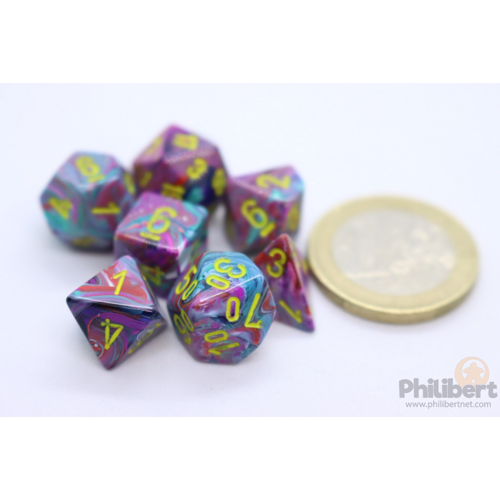 Set de 7 Mini Dés JDR Chessex : Festive Mosaic / Yellow