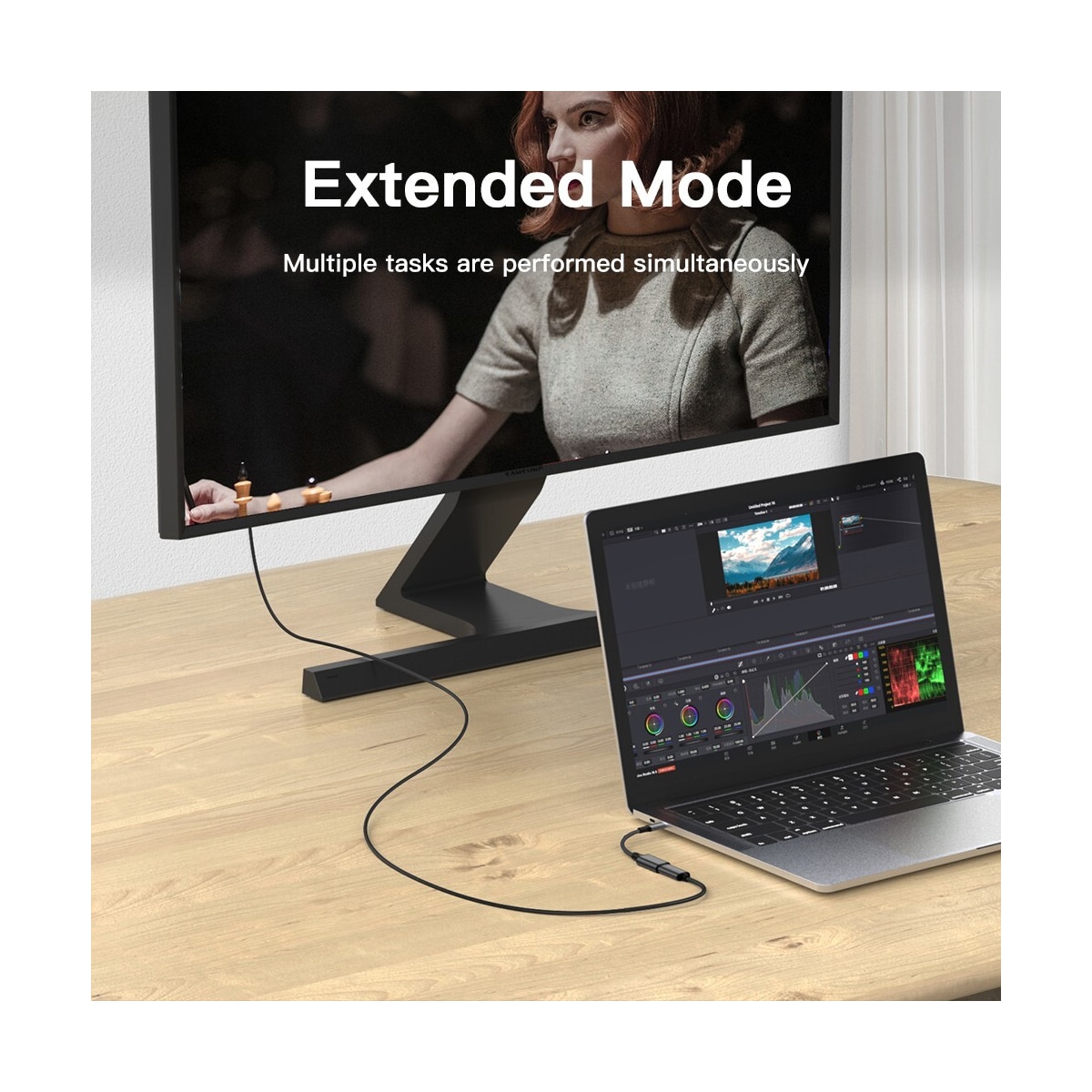 NÖRDIC 50 cm USBC til DP 1.4-kabel 8K30Hz 4K120Hz 32.4Gbps