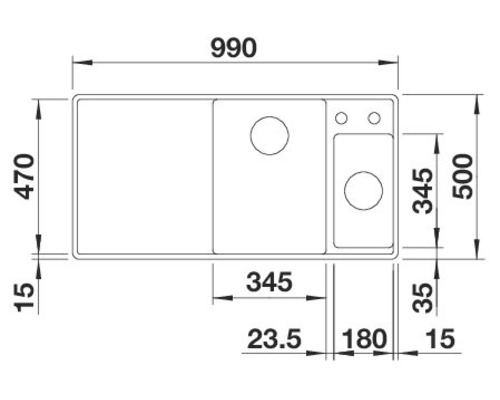 Blanco AXIA III 6 SF spoelbak, 990 x 500 mm, rotsgrijs, 524664, 1 bak met afdruipgedeelte, bak links met secundaire bak