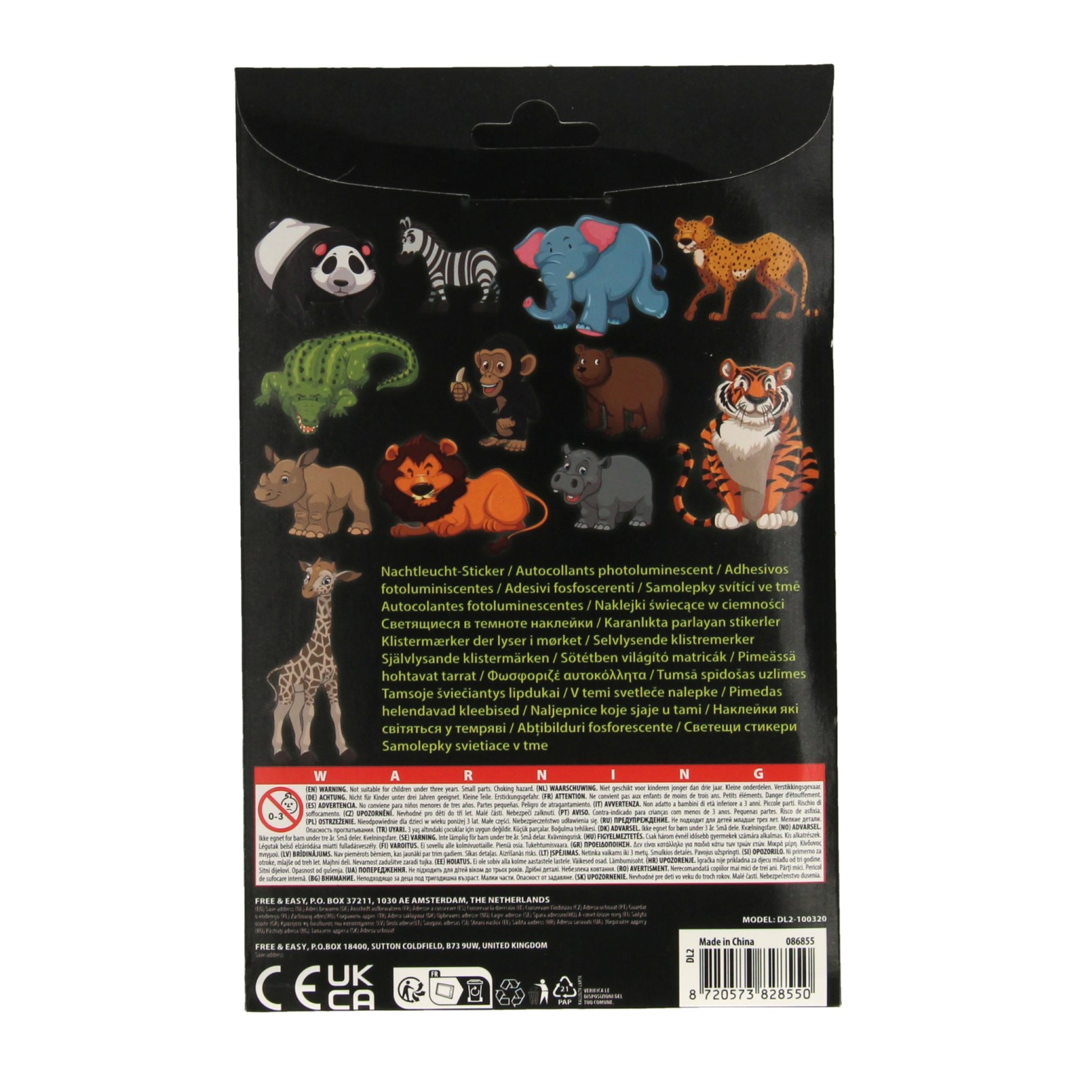 Glow in the Dark Stickers Dieren, 12st