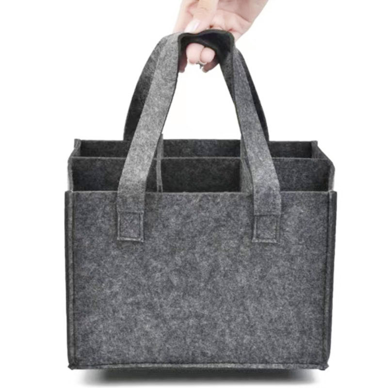 (24x18cm) Filz Flaschen Tasche 6-fach Flaschenträger Halter für Wasser / Bier / Wein - Grau