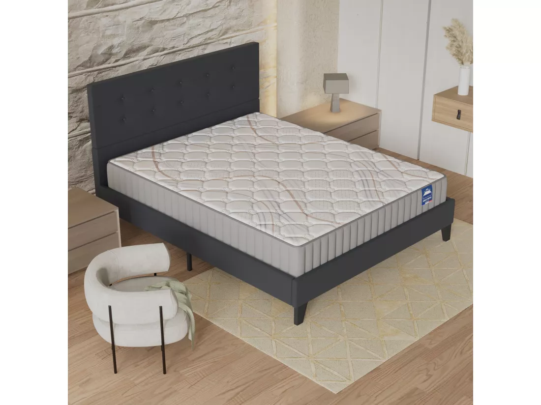 Ensemble Matelas + Lit Avec Tête De Lit 140x190 Cm, Sirius 16cm D’épaisseur Latex Naturel